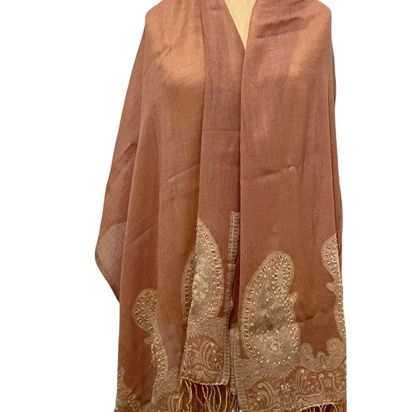 Hand Died Bead and Sequin Womens Wool Shawl Wrap by Frangi Tie Rack 76"L - Picture 1 of 7